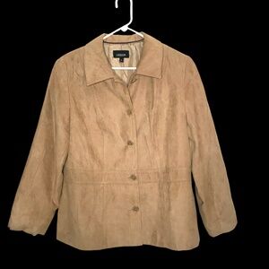 Lindor Women’s Tan Faux Suede Jacket/Button- Front Collared Blazer 14